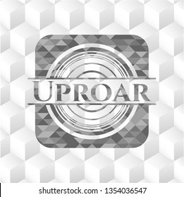 Uproar grey badge with geometric cube white background