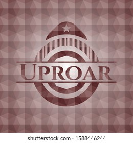 Uproar red emblem or badge with abstract geometric pattern background. Seamless.