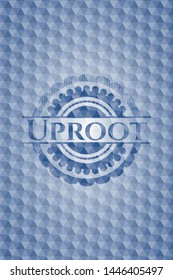 Uproot blue emblem or badge with abstract geometric polygonal pattern background. Vector Illustration. Detailed.