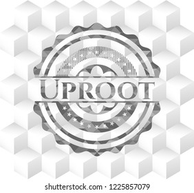 Uproot grey emblem with geometric cube white background