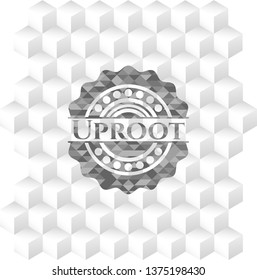 Uproot grey emblem with geometric cube white background