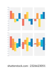 Ups and downs infographic chart design template set. Positive and negative results. Financial performance. Visual data presentation. Editable bar graphs collection. Myriad Pro-Bold, Regular fonts used