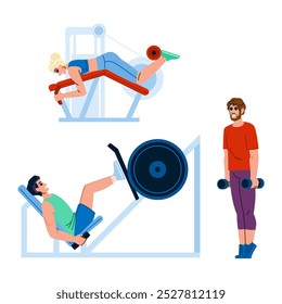 ups fitness exercises leg vector. press calf, hamstrings quads, glutes plyometrics ups fitness exercises leg character. people flat cartoon illustration