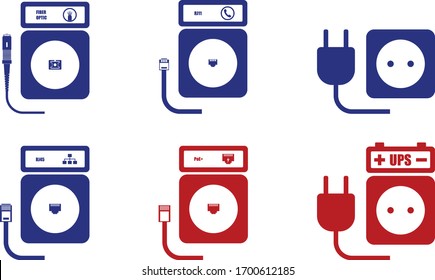 ups phone fiber optic lan ups protect socket jack connector sign vector icon eu