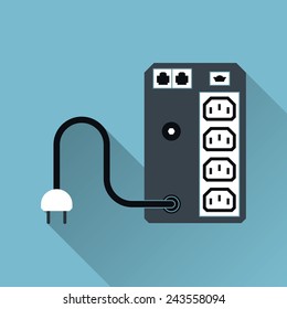 UPS Uninterruptible Power Supply Icon, Long Shadow, Vector Illustration