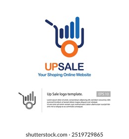 Modelo de logotipo upsale com um carrinho, mão e estatística em uma forma simples.