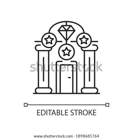 Upscale pawnshops linear icon. Loan offices. High-end collateral lender. Prestige pawnbrokers. Thin line customizable illustration. Contour symbol. Vector isolated outline drawing. Editable stroke