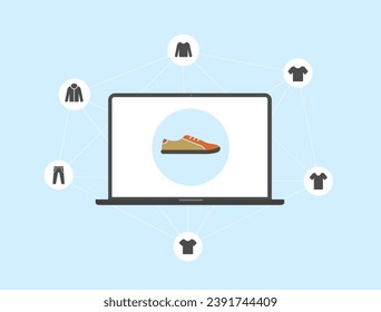 UpSell, Cross-sell, Related Products - ecommerce marketing strategy for boost conversions. Related products vector illustration isolated on blue background with icons