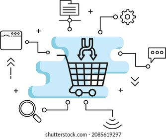 Upsell ecommerce stock illustration, Cross Sell the Product Concept, Shopping Cart with Arrows Vector Icon Design, SEO and Digital Marketing Symbol on White background, 