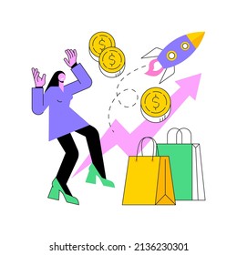 Ilustración de vector de concepto abstracto de ventas. Técnica de ventas, opción de venta avanzada, plan de actualización, marketing de ventas, servicio adicional, motivación del cliente, metáfora abstracta de compra extra.