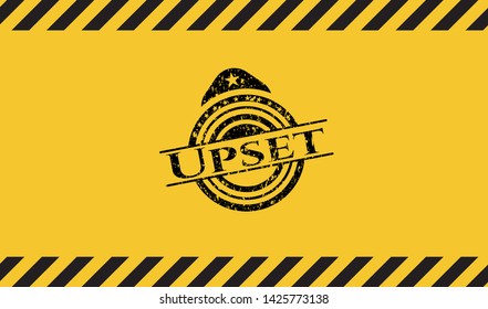 Upset black grunge emblem inside yellow warning sign. Vector Illustration. Detailed.