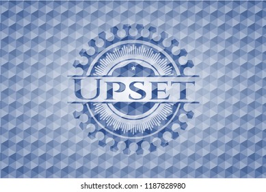 Upset blue polygonal emblem.