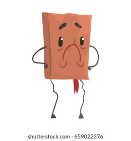 Upset book humanized cartoon character vector Illustration