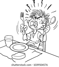 Upset boy with plate