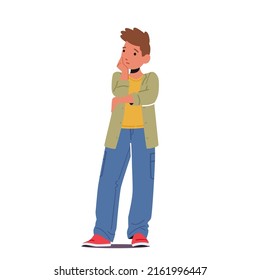 Upset Boy, Teenager with Sad Face Expression Isolated on White Background. Bad Mood, Problem in Family or School, Kids Depression, Child Male Character Anxiety. Cartoon People Vector Illustration