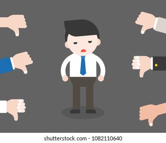 Upset business man with hands thumps down, flat design vector with disappoint vote in team concept