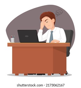 Upset businessman holding hand on face at his office, illustrator vector cartoon drawing