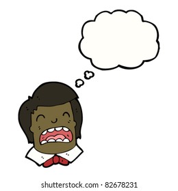 fastidioso caricaturista con burbuja de pensamiento