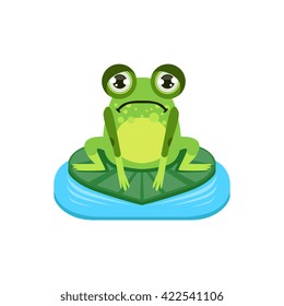 Upset Cartoon Frog Character Flat Bright Color Vector Sticker Isolated On White Background In Simple Childish Style