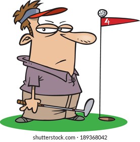 upset cartoon man golfing