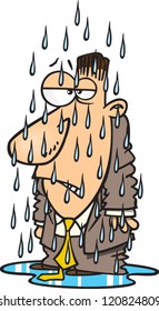 Upset Cartoon Man Soaked By Rain