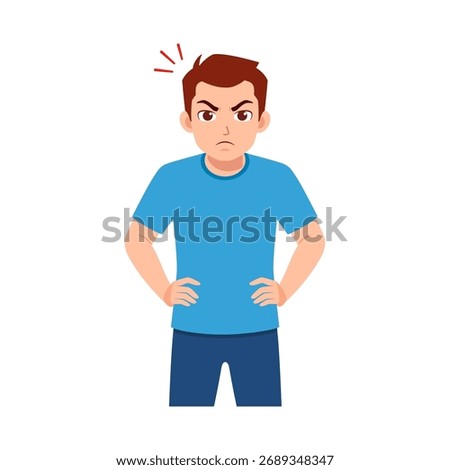 Upset Caucasian Man Standing with Hands on Hips Looking Angry Annoyed Aggravated