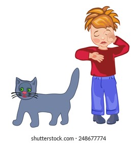 Upset child scratched by a cat