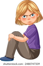 Upset child sitting with crossed arms