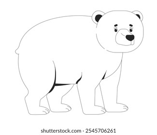 Personaje de línea 2D en blanco y negro de oso polar gordo molesto. Fauna de las zonas septentrionales. Depredador animal con expresión pensativa Vector aislado perfil personaje. Ilustración de punto monocromático