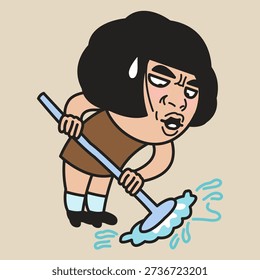 Upset Cleaning Young Lady Concept Cartoon Character illustration
