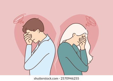 Upset couple experiencing problems in relationship and crying because of betrayal of one of partners. Letdown in family relationships appeared due to misunderstanding and lack of empathy among spouses