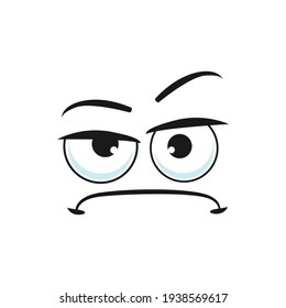 Upset emoticon with sad face expression isolated icon. Vector unhappy suspicious emoji, with offended sorrow head. Bored irritated face with big eyes, slightly closed eye. Depressed character