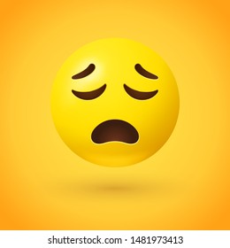 Emoji de cara inquieta con ojos cerrados, cejas abiertas y cejas alzadas sobre fondo amarillo