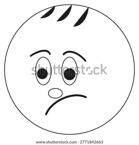 Upset face emoticon. Sad emotion vector. Sorrow character head. Unhappy expression symbol. EPS 10.