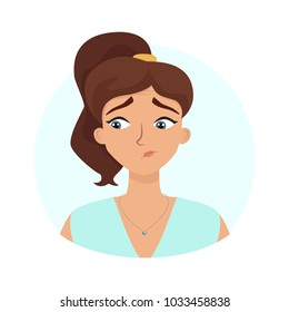 Upset face expression. Vector flat illustration.