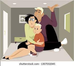 Upset Family Cramped In A Very Small Apartment, EPS 8 Vector Cartoon