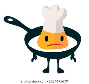 personaje de huevo frito molesto aislado en sartén frito en sombrero de chef divertido caricatura y2k ilustración de vector dibujada a mano sobre fondo blanco