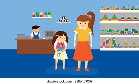upset girl in toy store