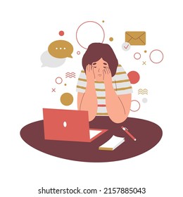 Upset Girl Work Overwork Remote Work Stock Vector (Royalty Free ...