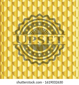 Upset gold shiny badge. Scales pattern. Vector Illustration. Detailed.