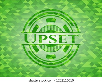 Upset green emblem. Mosaic background