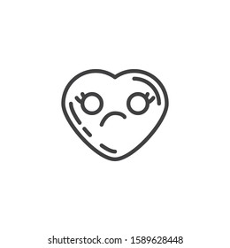 Upset heart shape emoticon line icon. linear style sign for mobile concept and web design. Confused Face emoji outline vector icon. Love symbol, logo illustration. Vector graphics