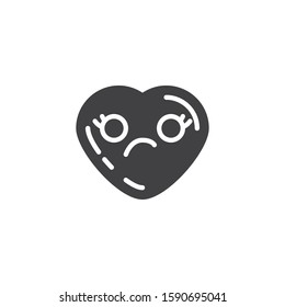 Upset heart shape emoticon vector icon. filled flat sign for mobile concept and web design. Confused Face emoji glyph icon. Love symbol, logo illustration. Vector graphics