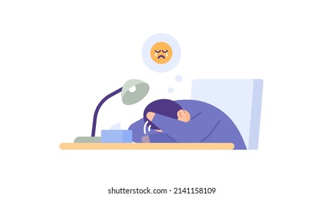 upset, heartbroken, overthinking, sad, sorry. sad boy. a man crying at the table. people's expressions and emotions. flat cartoon illustration. concept design