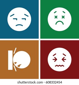 Upset icons set. set of 4 upset filled icons such as upset emot
