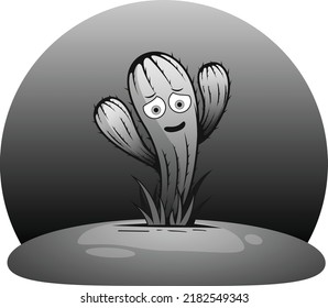 upset isolated waving cactus on desert in the dark background
