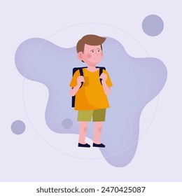 Upset kid  flat vector illustration. Sad child, schoolboy, teenage boy with backpack. School, childhood, negative emotion concept for banner, website design or landing web page