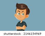 
Upset Little Boy with Arms Crossed Vector Cartoon Illustration. Frowning child having a crisis feeling frustrated 
