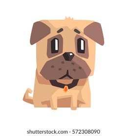 Upset Little Pet Pug Dog Puppy With Collar Emoji Cartoon Illustration