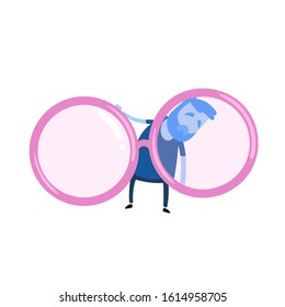 Upset man with big glasses looking puzzled. Cartoon design icon. Colorful flat vector illustration. Isolated on white background.